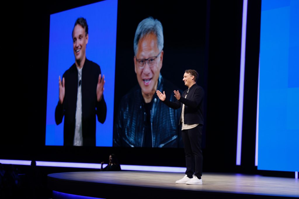 SAP CEO Christian Klein discusses Generative AI with nVidia CEO Jensen Huang. Picture: SAP