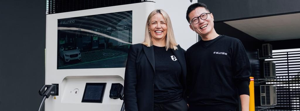 eLumina CEO Lisa Marsh, left, with COO Chris Yang, is adamant eLumina’s operation is different to Tritium, saying combining a battery and fast charger has allowed its large D1 DC fast chargers to be installed anywhere in the country.